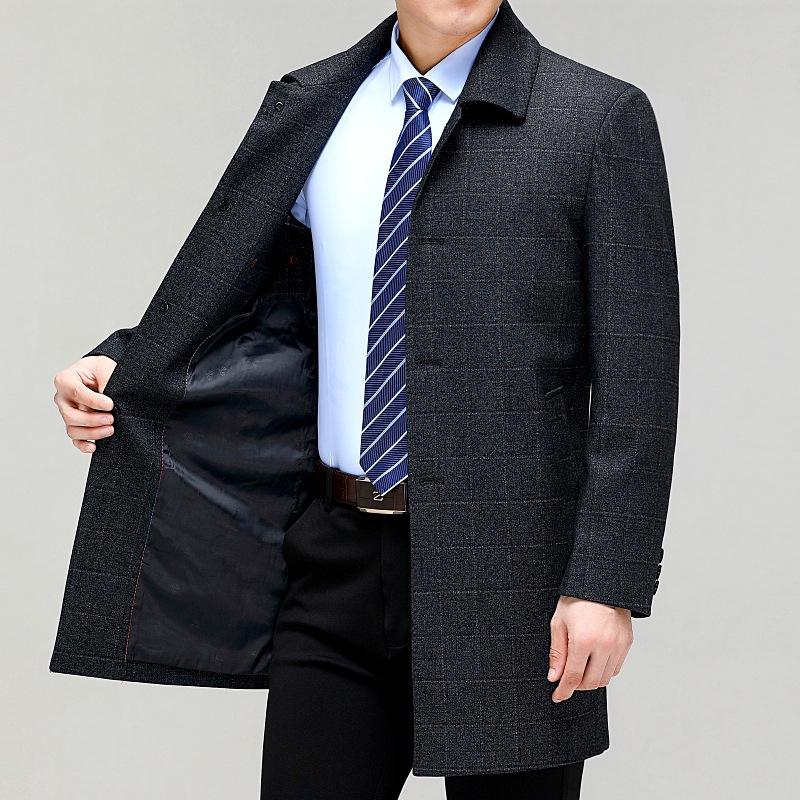 Spring and Autumn Men's Wool Windbreaker Jacket Middle-aged Business Men's Dad's Clothing Loose and Iron-Free Fashion Jacket