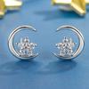 Fashion Female Earrings  Sterling SIlver Moon Star Shaped Earrings for Women Sparkling Zircon Earrings Wedding  Gift