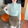 Fashion New 2024 Winter Long Sleeve Stand Collar Slim Apricot Velvet Lace Blouse Shirt Women Tops Blouses Shirts J803