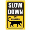 Vintage Metal Sign Slow Down Cats Crossing 8x12 In Waterproof 2D Flat Wall Decor With Pre-Drilled Holes