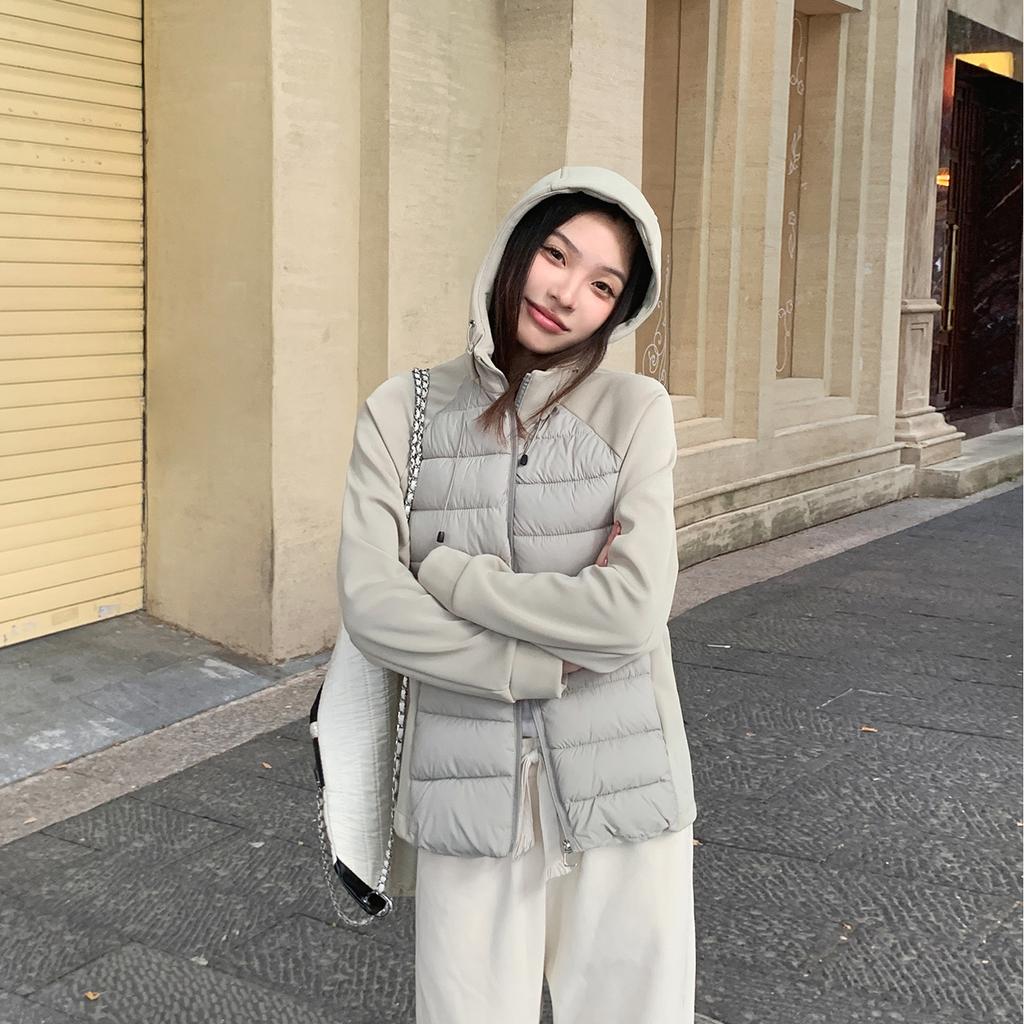 Light and Thin Ribs Cotton Clothes Women's Slim and Versatile Hooded Short Splicing Cotton-padded Clothes Women's New Coats Age Reduction
