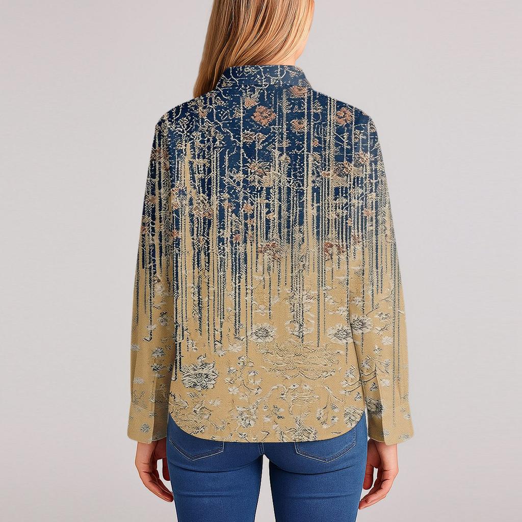 Damenhemd mit floralen Knöpfen, Langarm-Freizeit-Regular-Hemd Blusen Freizeit Übergröße Basic-Tops