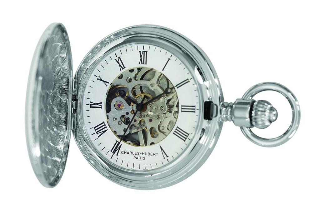 Charles Hubert DWA070 Men's Mechanical Skeleton Pocket Watch with Hand-Wound Movement