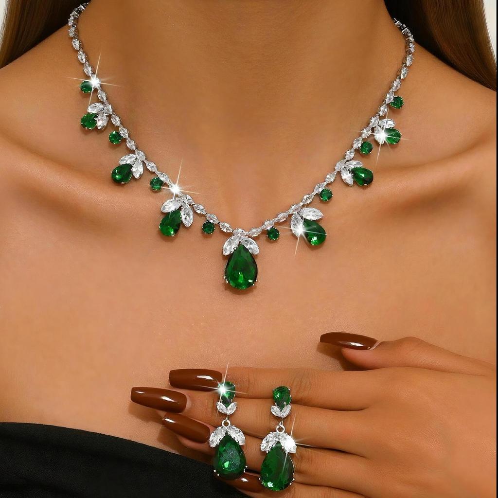 Luxurious Colorful Zircon Necklace & Earrings Set - Cross-Border Fashion Jewelry