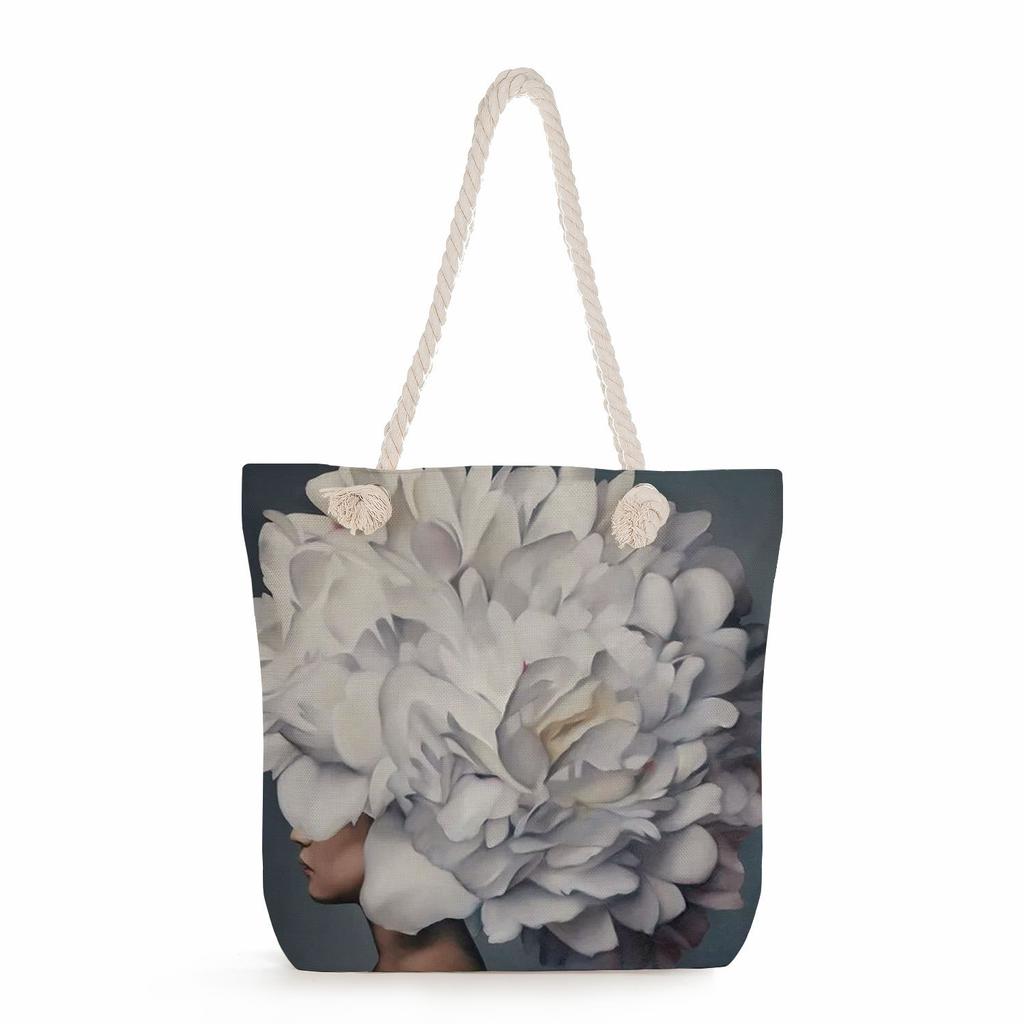 Flower Woman Print Thick Rope Single-shoulder Beach Bag 7213