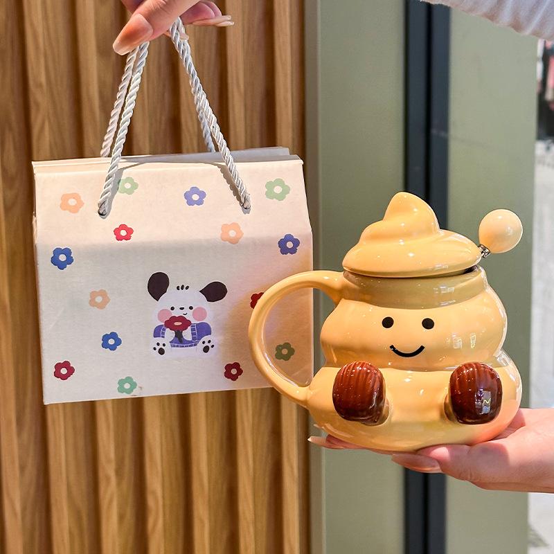 Milk fufu cute foot water cup high value ceramic mug with lid and spoon girls office coffee cup