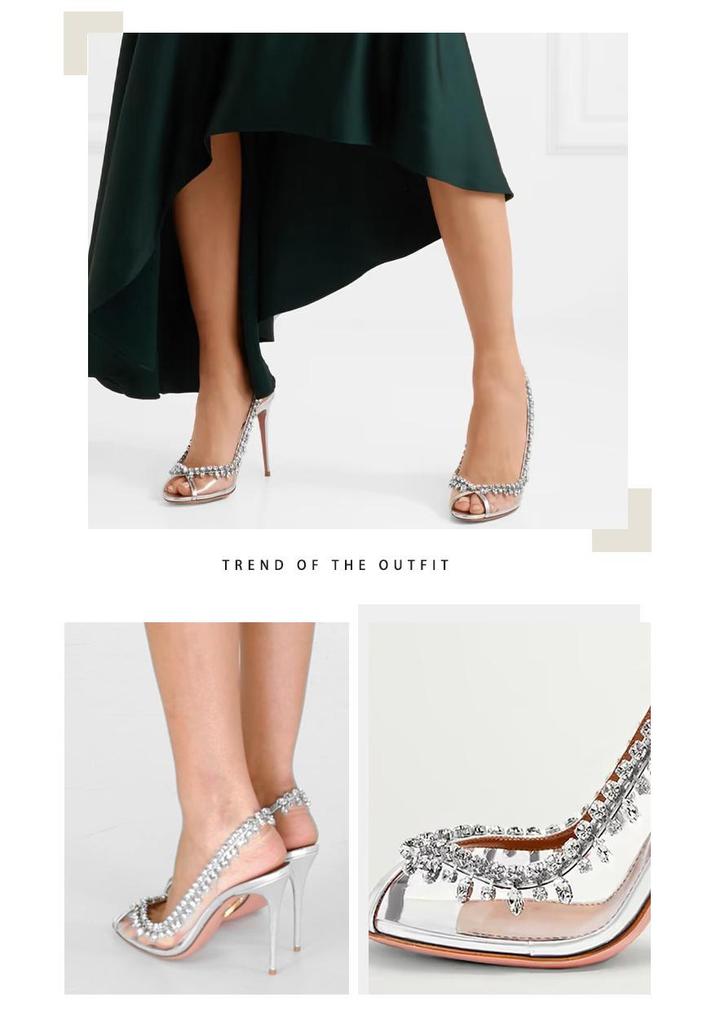 Spring/Summer Rhinestone Chain Stiletto Heel Peep-Toe Women's Shoes