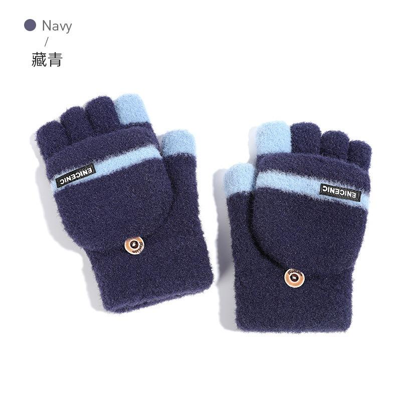Half Finger Winter New Knitted Thermal Gloves Men's Outdoor Windproof Flip Plush Student Writing