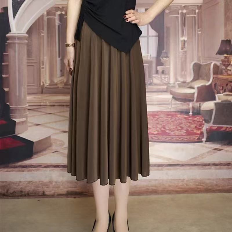 Ice Silk Floral Midi Skirt With Breathable Fabric For Middleaged Women Casual Wear