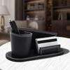 1pc Office Supplies Leather Pen Holder with Business Card Storage Stand, Creative Multifunctional Leather Stationery Storage Box