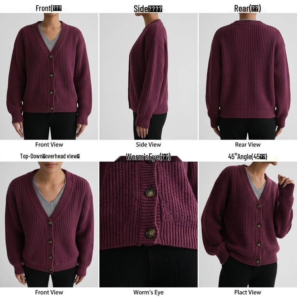 Women's Long-Sleeve V-Neck Cardigan: Solid Color, Single-Breasted, Loose Fit Knit Jacket for Autumn/Winter