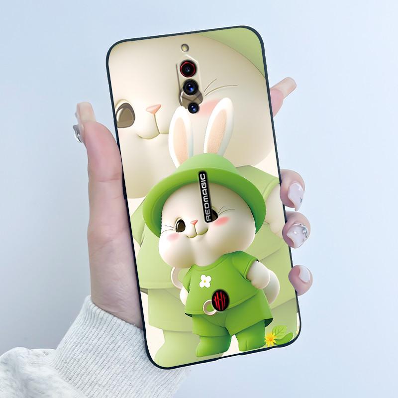 Case For ZTE Nubia Red Magic 5G 5S Cute Heart Rabbit Black Matte Soft Silicone Protective Back Cover RedMagic 5G 5S Phone Case