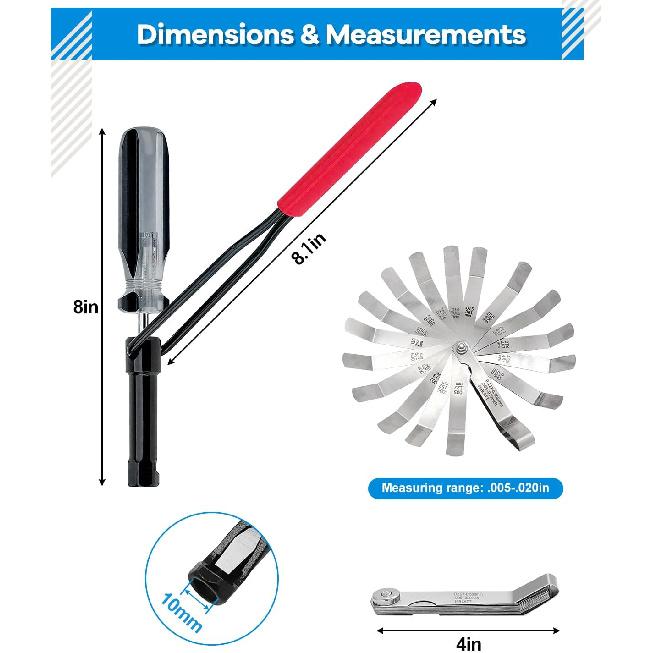 Valve Lash Adjustment Tool For 10Mm Jam Nut,With Angled Feeler Gauge, Slotted Valve Adjusting Stud, Compatible With Honda,Toyota,Nissan And Other