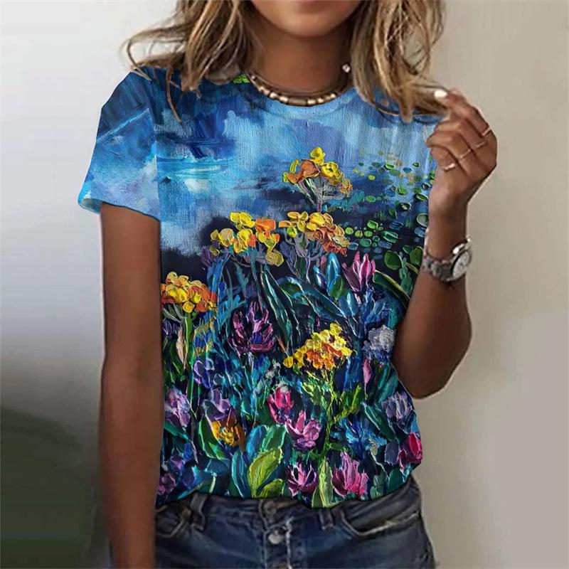 Plant Printed Harajuku 3D Summer Top Women's Colorful Floral Short Sleeved T-shirt