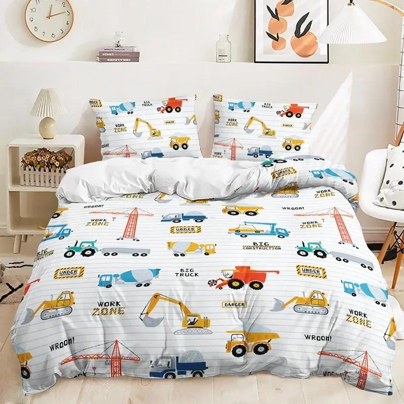 Engineering Vehicle Bedding Sets For Boys Excavator Duvet Cover SetQueen Comforter CoverPlaystation Designs Bed Set For Teen