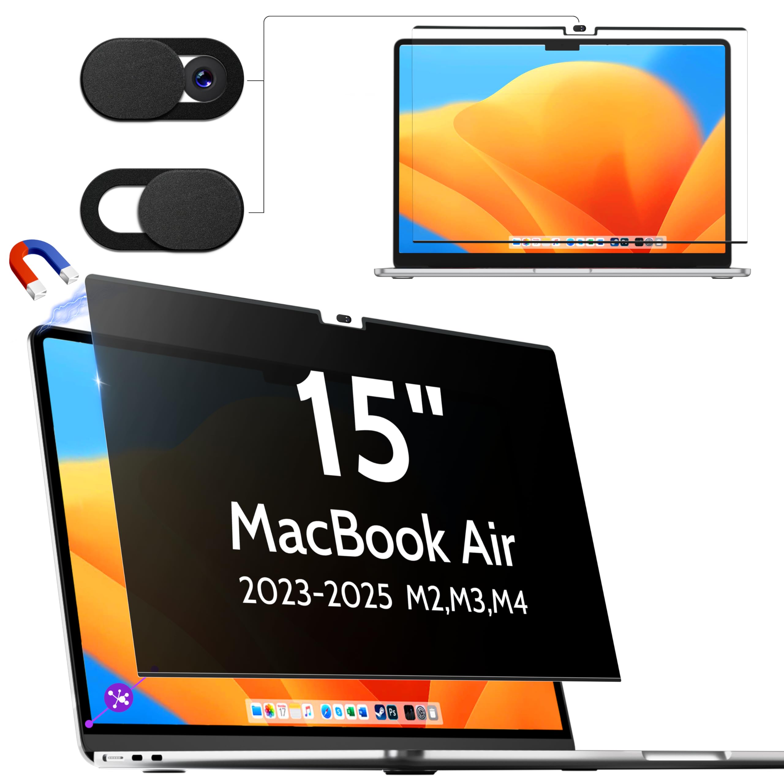 

Makinda Macbook Air 15 Магнитная Защита Экрана от Приватности Синий Свет для Mac Дюймовый Ноутбук Macbook (2023-2025 M2, M3, M4) Защита от подглядывания, Фильтр, Защита от подглядывания,