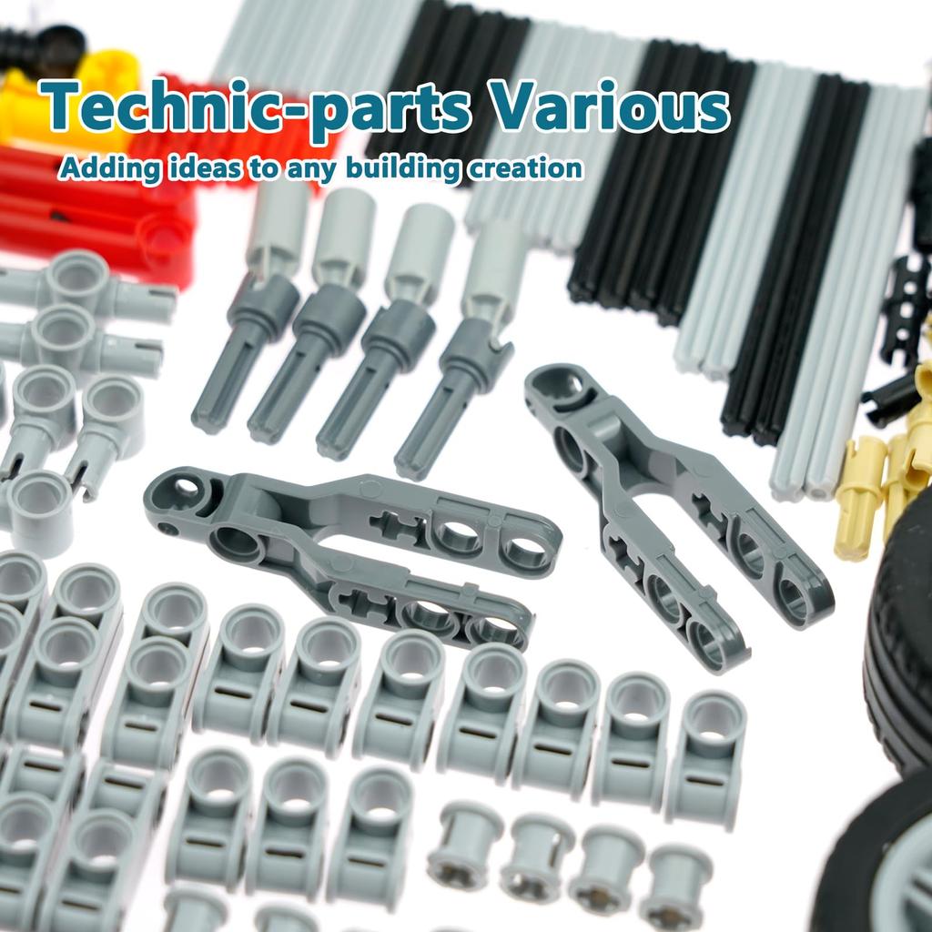 778-Piece Technical Parts Set - Gears, Axles, Tires, Connectors, Steering Components, Motors, Dampers - Compatible with MOC Building Blocks, Vehicle