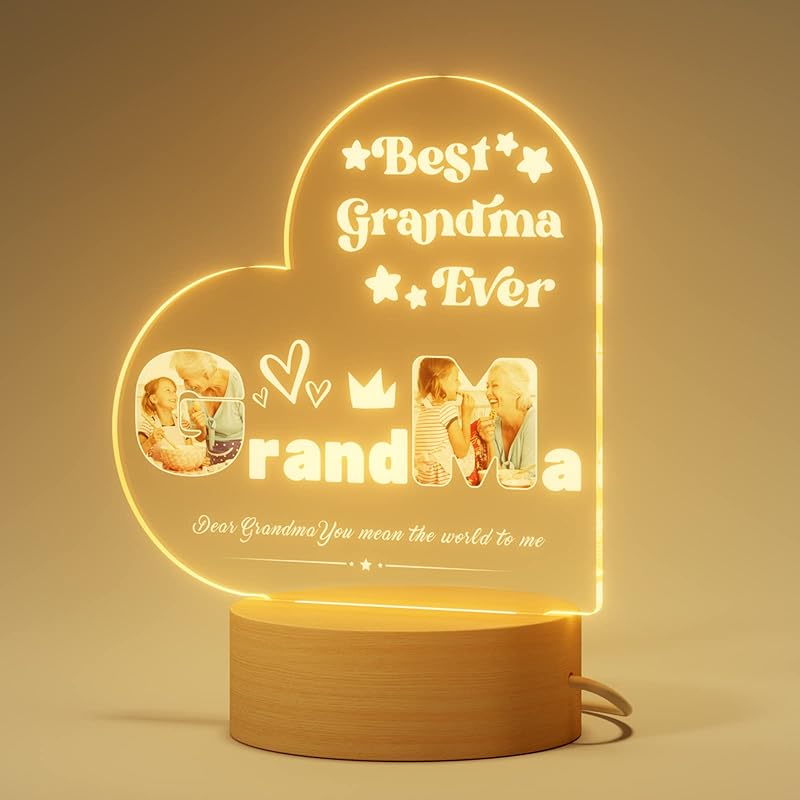 Bemaystar Personalized Mothers-Day Gift: Acrylic LED Night Light with Picture, Gifts for Mom, Stepmom, Mother In Law
