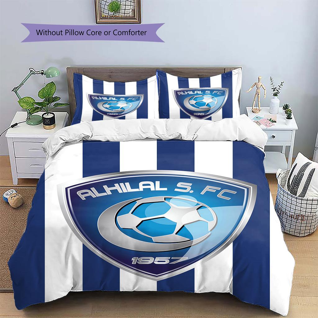 Al-Hilal Saudi FC Pattern Bedding,Quilt Set Quilt Cover Pillowcase Home Birthday Gift(1 * duvet cover + 2 * pillowcase, without core)