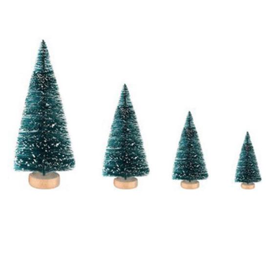 Mini-Weihnachtsbaum-Set, künstliche Flaschenbürstenbäume mit Holzsockel, Weihnachtsbaumfigur aus Kunststoff für den Schreibtisch, für die Dekoration zu Hause, im Büro, bei Partys