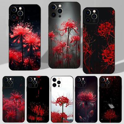 Czerwony liliowiec Etui na telefon Dla iPhone 16,15,14,13,12,11 Plus,Pro Max,XS,X,XR,SE,Mini,8,7 Miękki silikon Czarna osłona