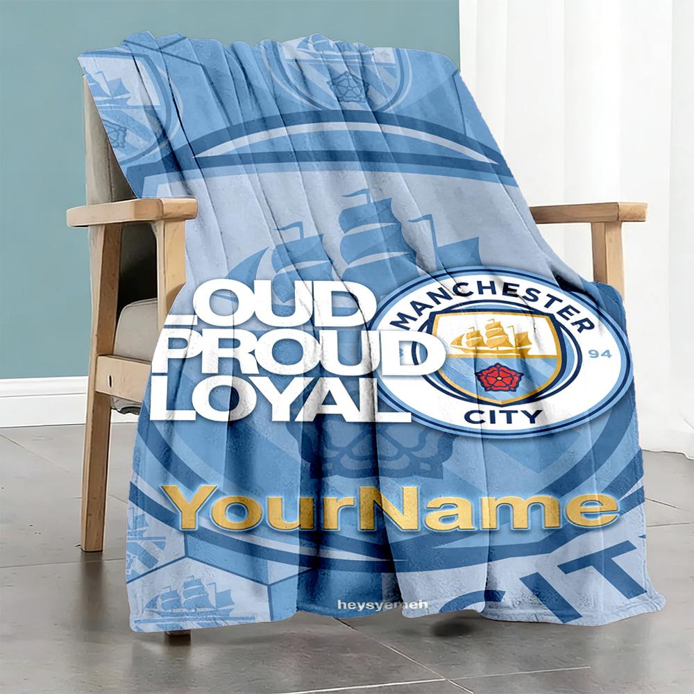 Manchester City Customize Text Blanket Lightweight Customizable Blanket Warmthful Decor Suitable for Seaside Bed Office Bedding All-Season Use