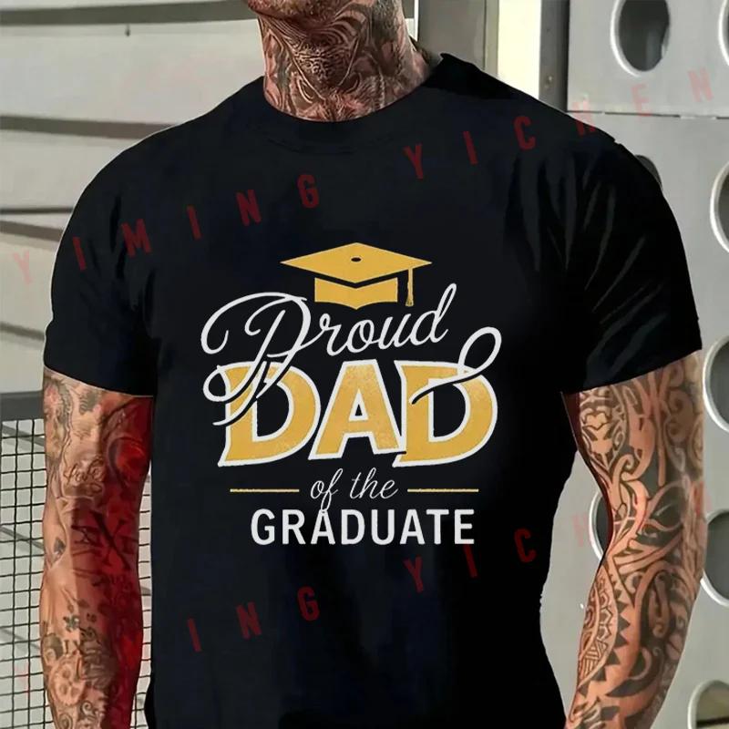 Men's Summer Cotton T-shirt Proud Dad Of The Graduate With Golden Cap Design Motorcycle Tshirt