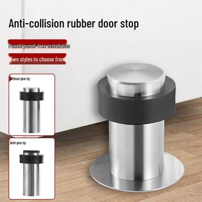 Batente de Porta Redondo 304 de Aço Inoxidável Sem Furo com Borracha Anticolisão e Amortecedor de Silicone