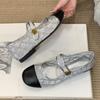 Fashion Elegant Metal Flowers Design Ballet Flats Women Comfort Breathable Mesh Mary Jane Shoes Fashion Round Toe Shallow Casual Shoes