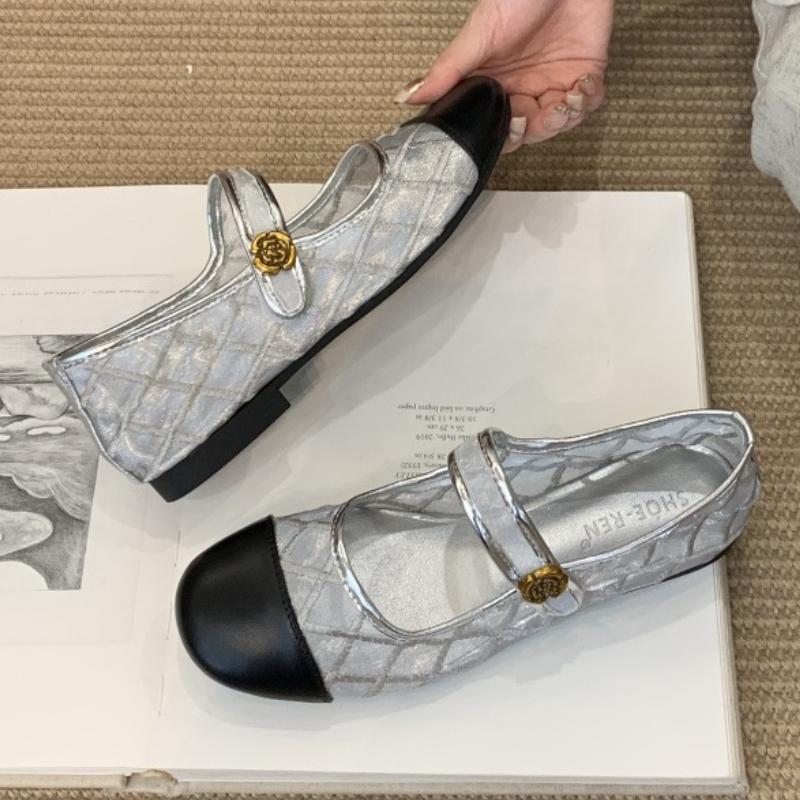 Fashion Elegant Metal Flowers Design Ballet Flats Women Comfort Breathable Mesh Mary Jane Shoes Fashion Round Toe Shallow Casual Shoes