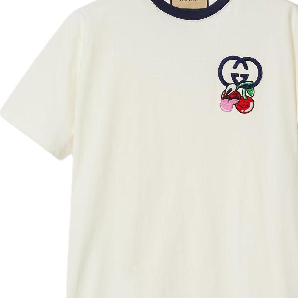 GUCCI T Shirts Men's Ecru Crew Neck Moderate Straight Fit 785345-XJGIK-9088