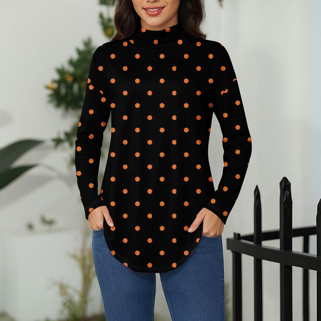 Tee Shirts For Women Fall Casual Long Sleeve Shirts Sweatshirt Vintage Printed High Neck Top Pullover