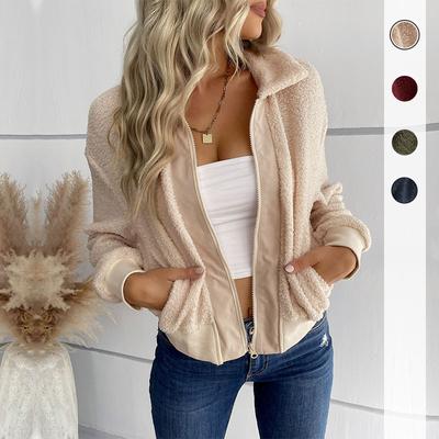 Gemütliche Lässige Mode Damen Einfarbig Langarm Revers Lammveloursleder Jacke Mantel Damen Winterjacke Damenbekleidung Bequeme Personalisierte Kleidung