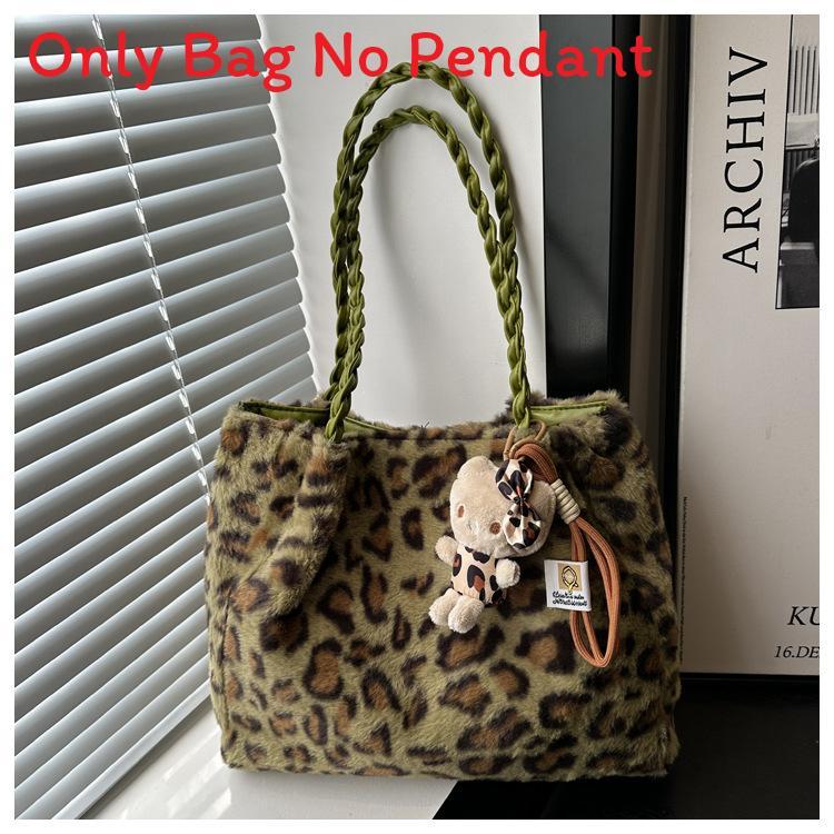 Street Style Leopard Print Plush Tote Bag With Magnetic Closure For Casual Daily Use
