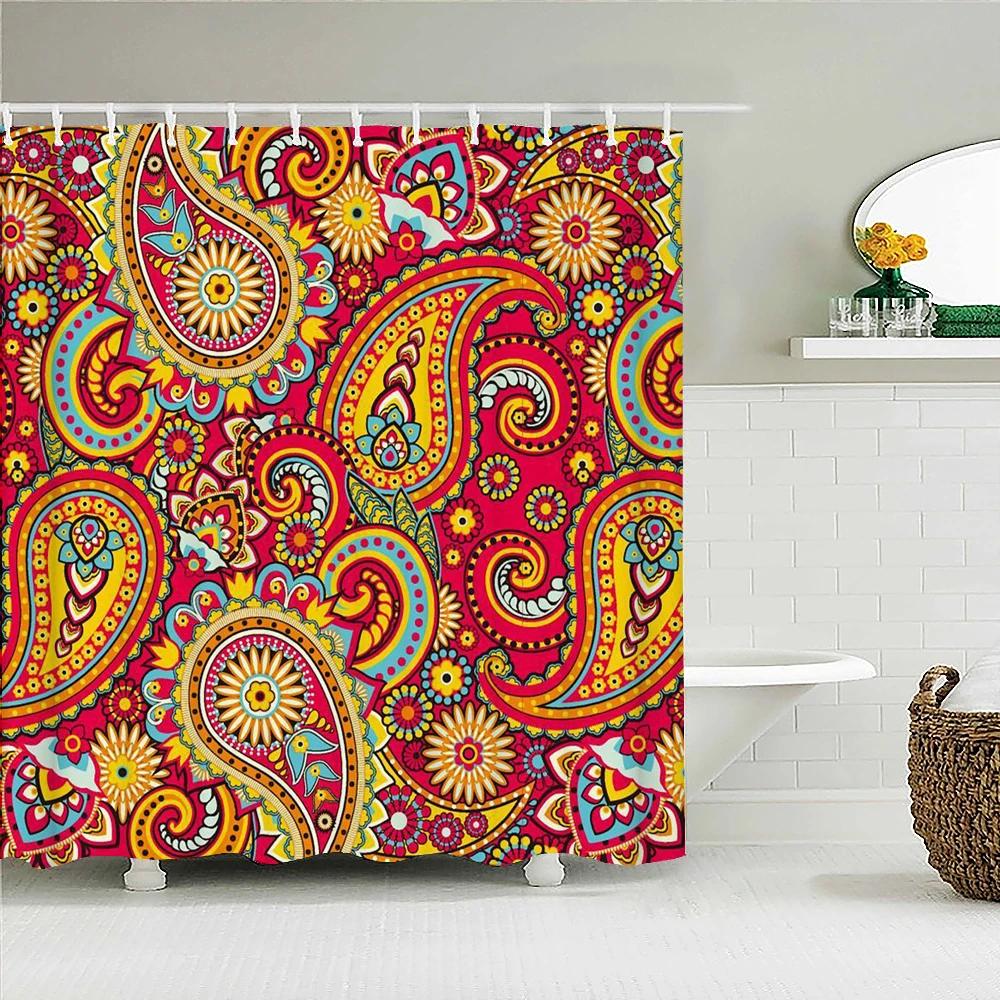 Bohemian Shower Curtains Retro Colorful Boho Printed Bath Curtain Polyester Fabric Home Decor Mosaic Shower Curtains with Hooks