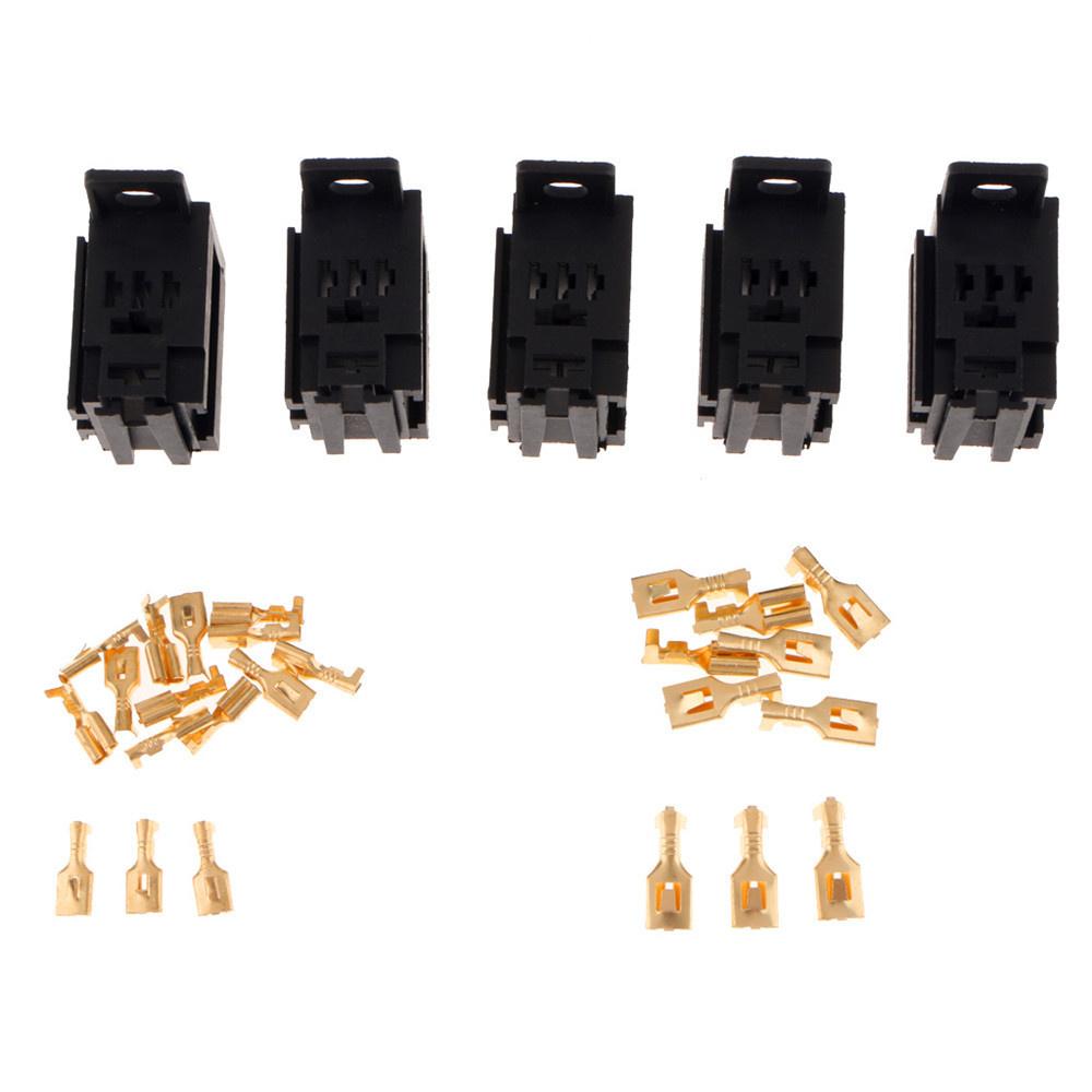 5 Sets For Car Truck 40A 5Pin Car Relay Socket with 6.3mm & 4.8mm Terminals Kit