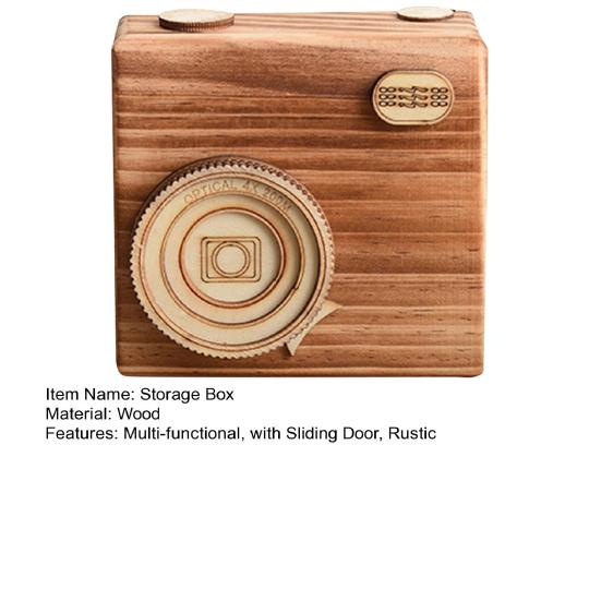 Holz-Kamera-Aufbewahrungsbox Rustikaler Retro-Kamera-Form-Behälter mit Schiebdeckel DIY Handgemachtes Kamera-Modell Spielzeug Dekoration