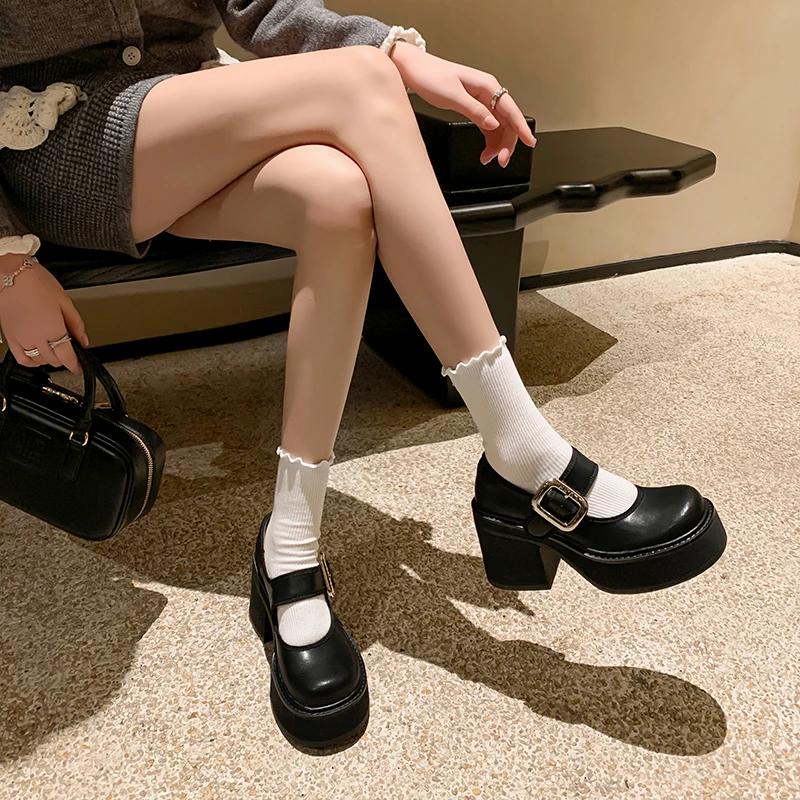 

Модные женские туфли Мэри Джейн на высоком каблуке 9 см, модная пряжка-ремень, весна-осень 2025, туфли-лодочки на платформе 35