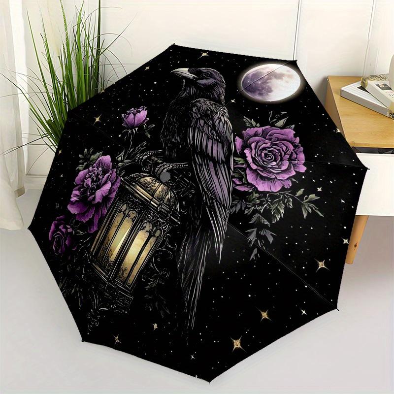 

1pc Moonlit Raven with Purple Roses Umbrella with Plastic Handle,Suitable for All Seasons Home Travel Outdoor UmbrellaB1835