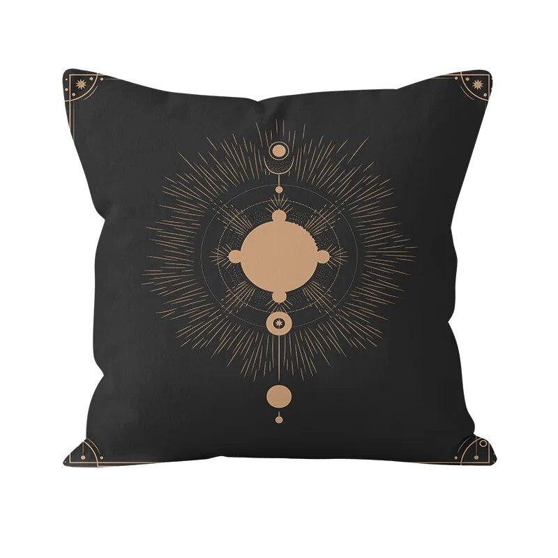Bohemian Black Sun and Moon Print Pattern Cushion Cover Home Living Room Sofa Pillow