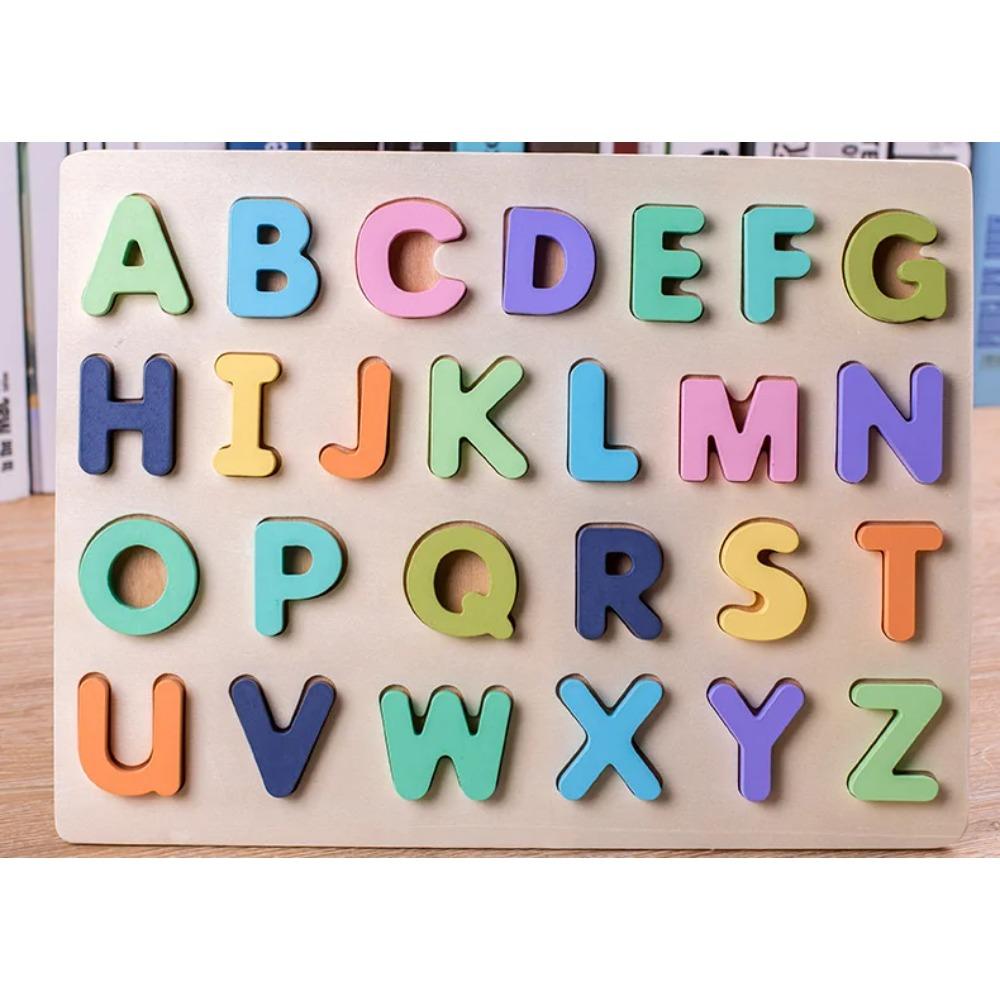 Wooden Numbers Letters Alphabet Shape Enlightenment Education Cognitive 3D Grab Board Puzzle For Baby Preschool Toys