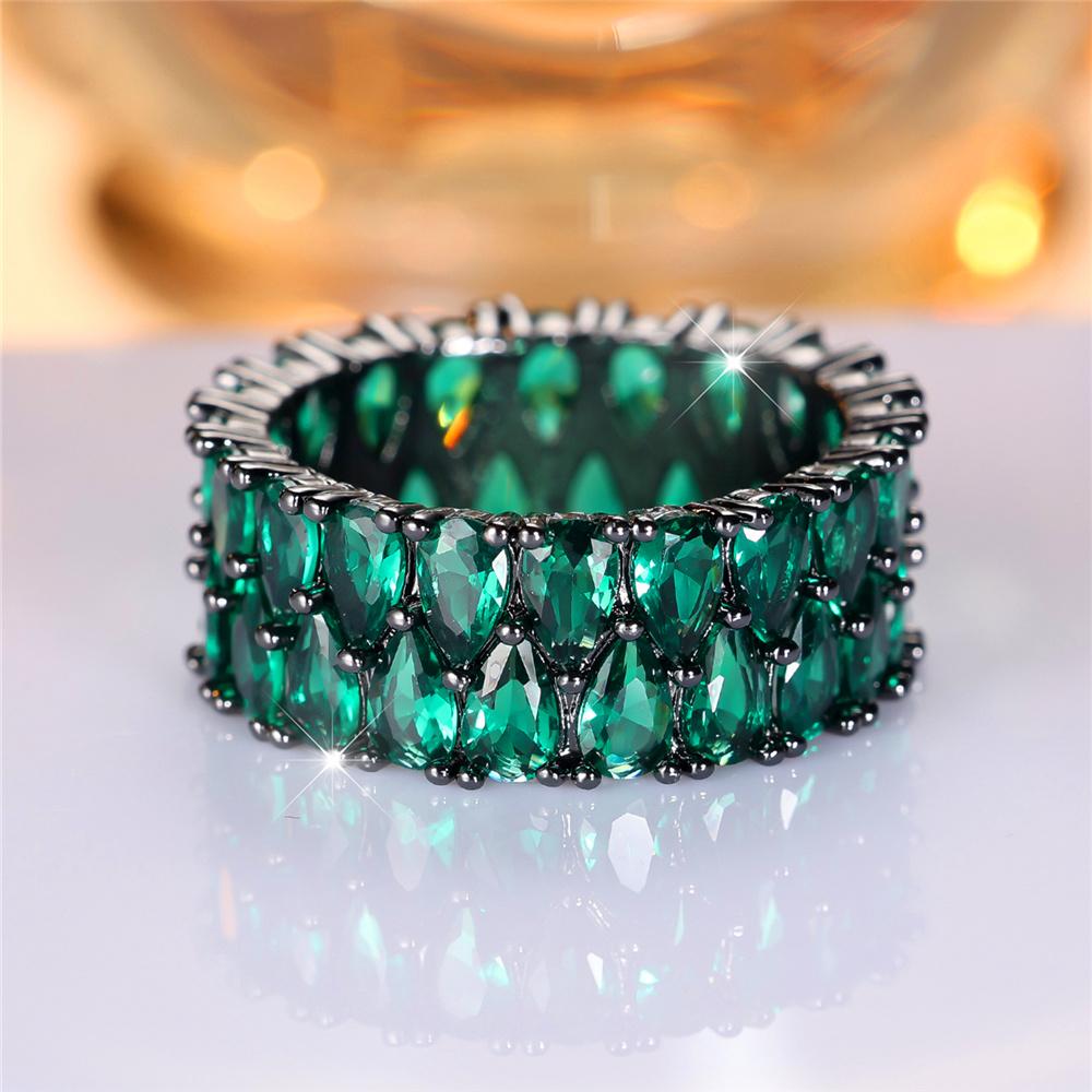 Lucky Star Jewelry Women's Green/Black/Gold Luxury Cute Zircon Stone Ring Vintage Color Wedding Jewelry For