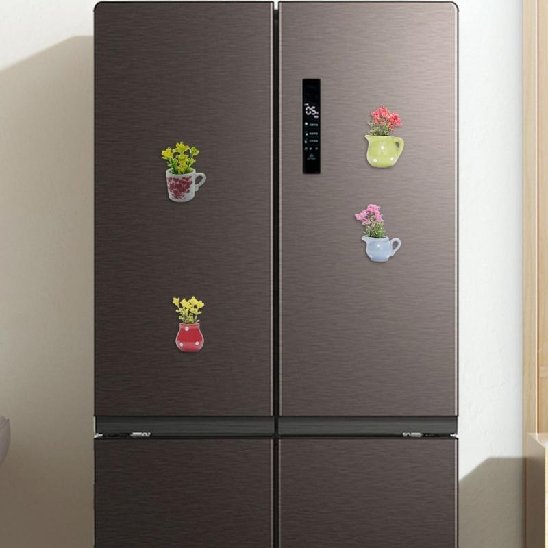 8Pieces Mini Magnetic Vases For Refrigerator Strong Hold Resins Flower Pot Fridge Magnets Kitchen Home Decoration Gift
