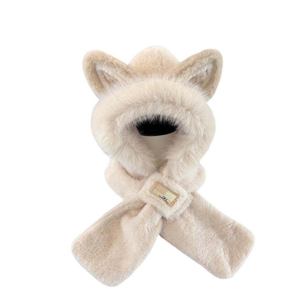 Windproof Hat Scarf Keep Warm Winter Plush Scarf Fox Ears Hooded Scarf for Women Autumn Winter