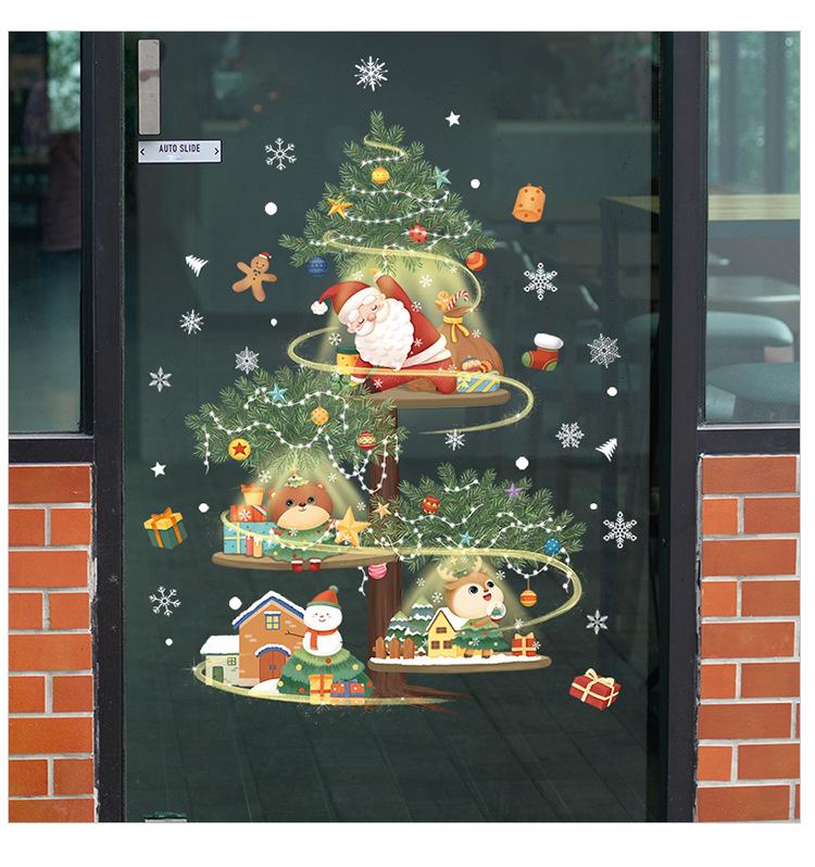 Christmas Decoration Stickers Shopping Mall Display Window Glass Stickers Cute Santa Claus Snowflake Christmas Tree Supplies