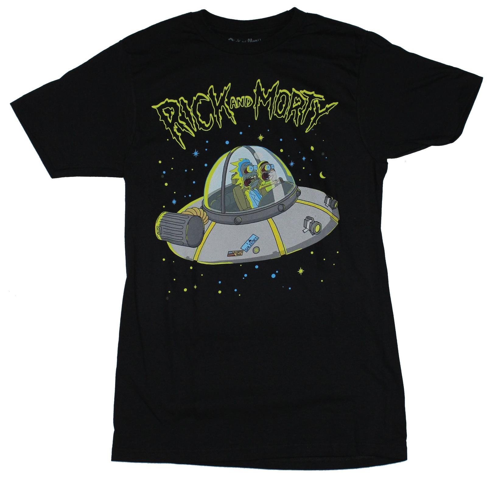 Rick & and Morty Adult New T-Shirt - Big Eyed Saucer Adventure Pic XL