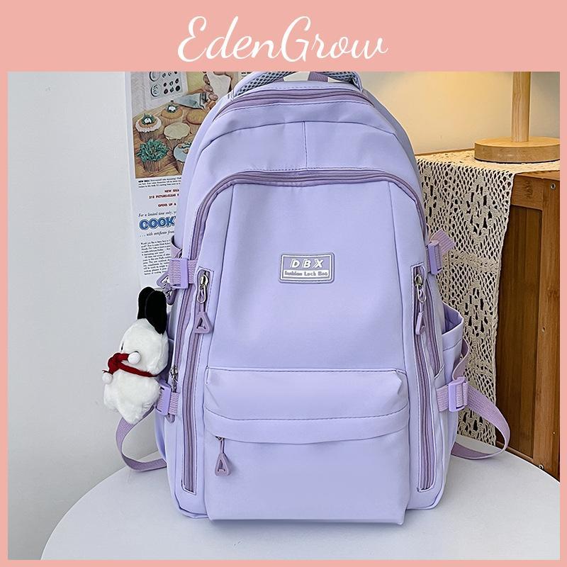 Large Simple Capacity Backpack With Solid Color And Letter Design For Daily