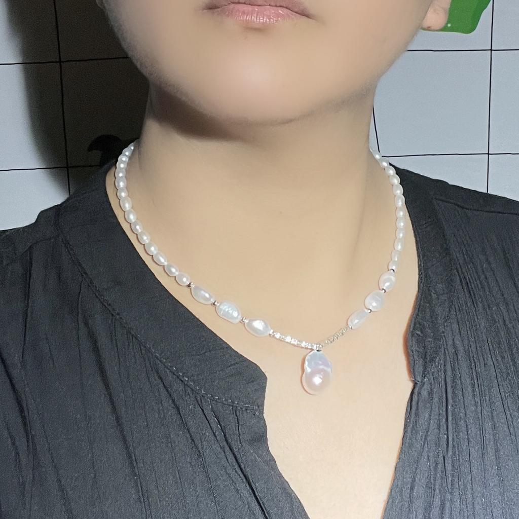 4-5mm Natural Rice-shaped Pearl Necklace Fashion Light Luxury High-level Sense S925 Sterling Silver Alien Baroque Neck Chain Female