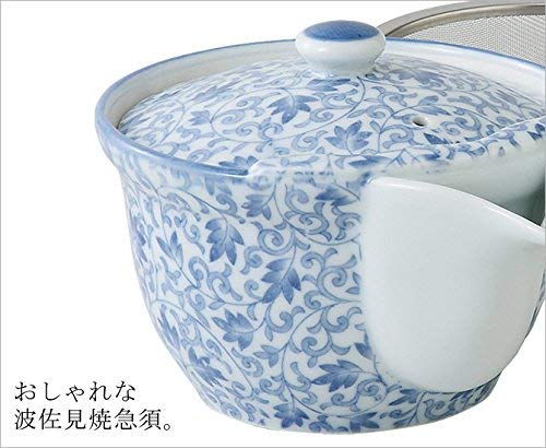 Ale-net Arita Ware Flower Arabesque Marby Teapot with Basket Mesh, Ceramic Teapot