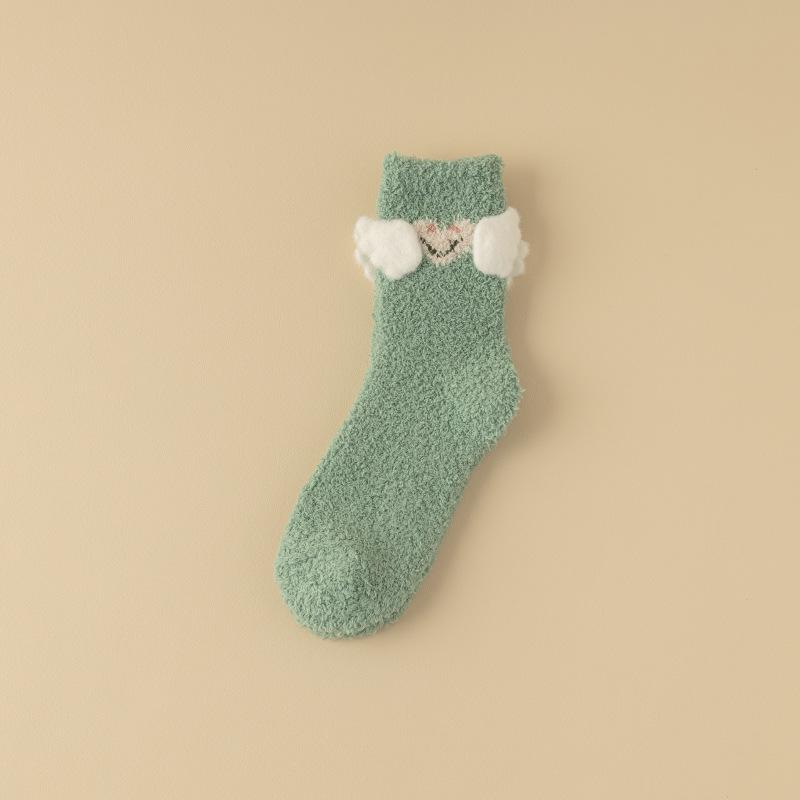 Three-Dimensional Wing Fleece Socks Women'S Coral Fleece Cartoon Embroidered Tube Socks Winter Fleece Thickened Floor Socks